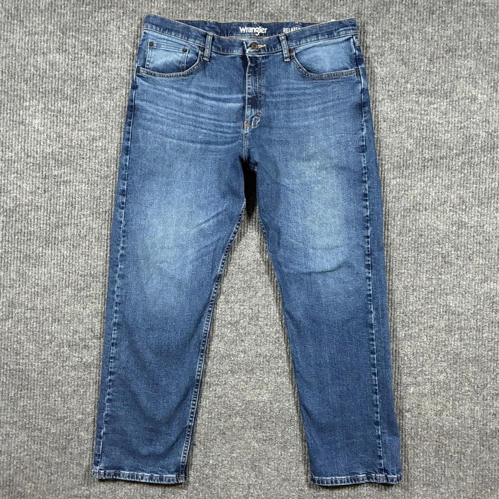 Wrangler Mens Straight Leg Jeans 36x30 Blue Denim Relaxed Fit‎ Stretch Mid Rise